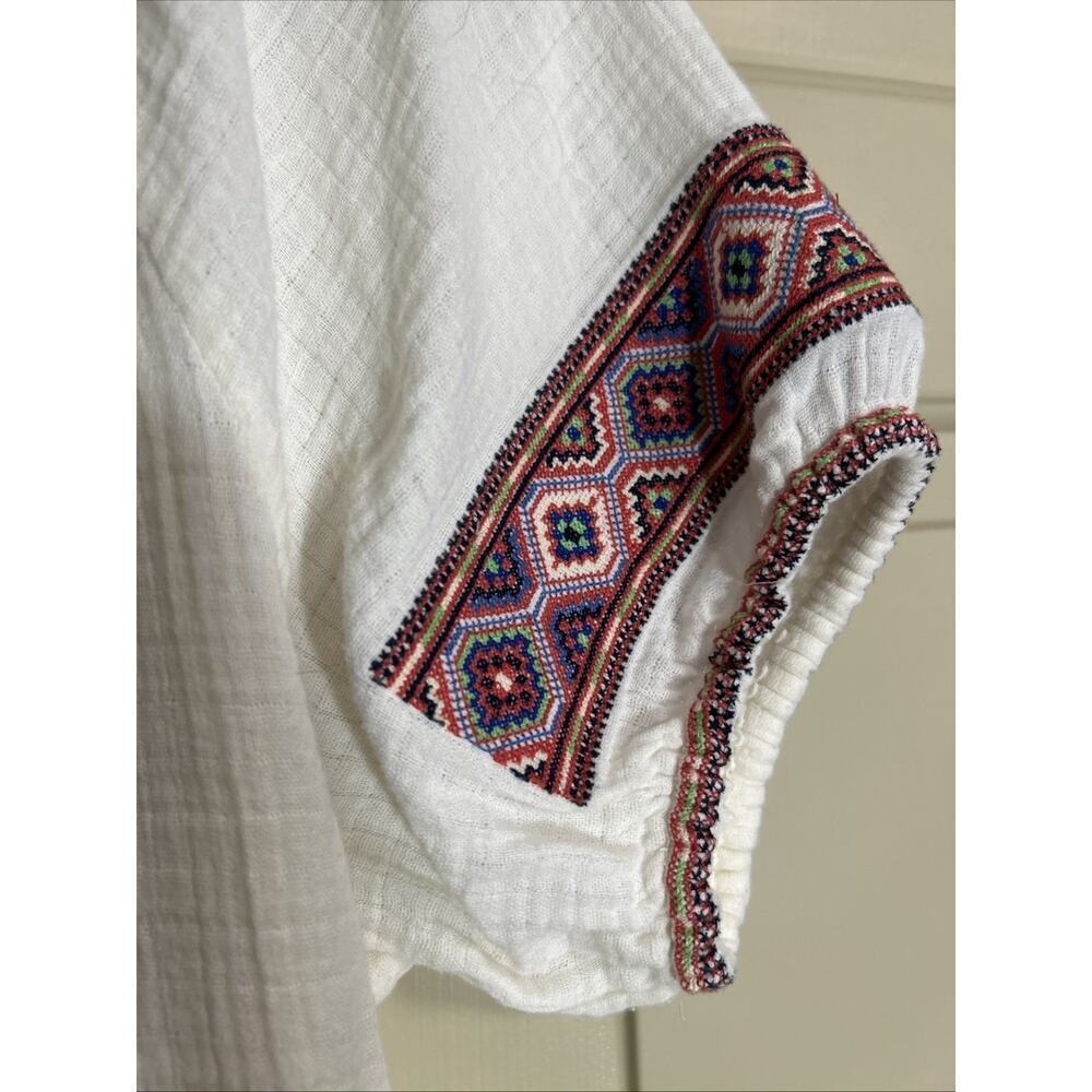J. Crew Embroidered Gauze Peasant Tunic Top Cream Southwestern Boho Bohemian XS - Picture 5 of 5